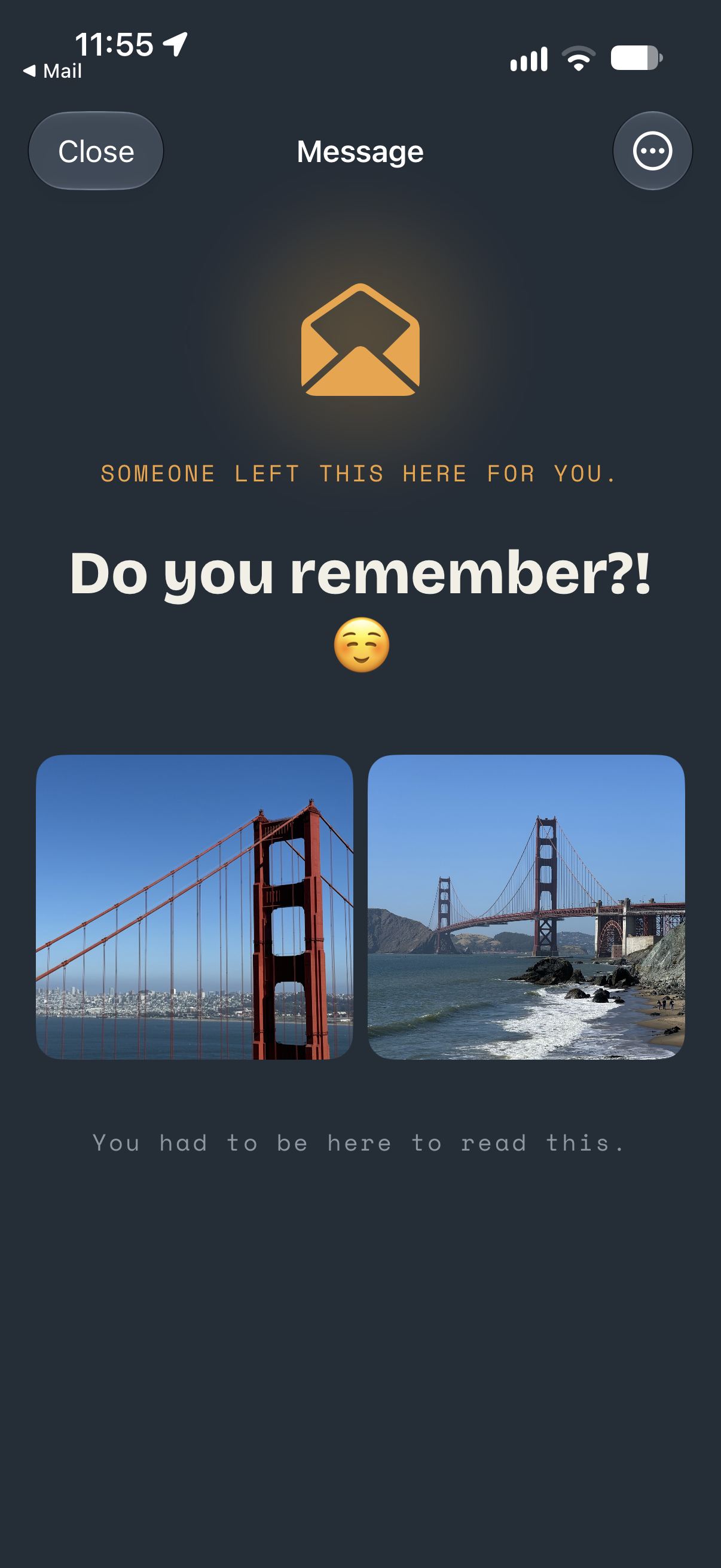 An opened message with two photos